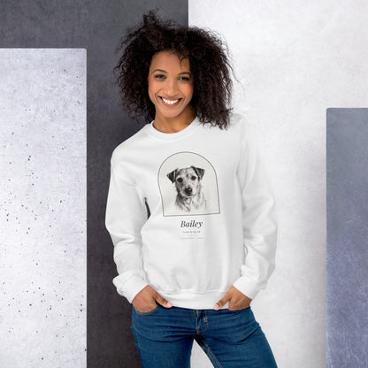 Pencil Sketch Pet Memorial Portrait – lifestyle photo – Crewneck Sweatshirt