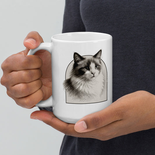 Pencil Sketch Cat Portrait – product photo, handle on left – Coffee Mug