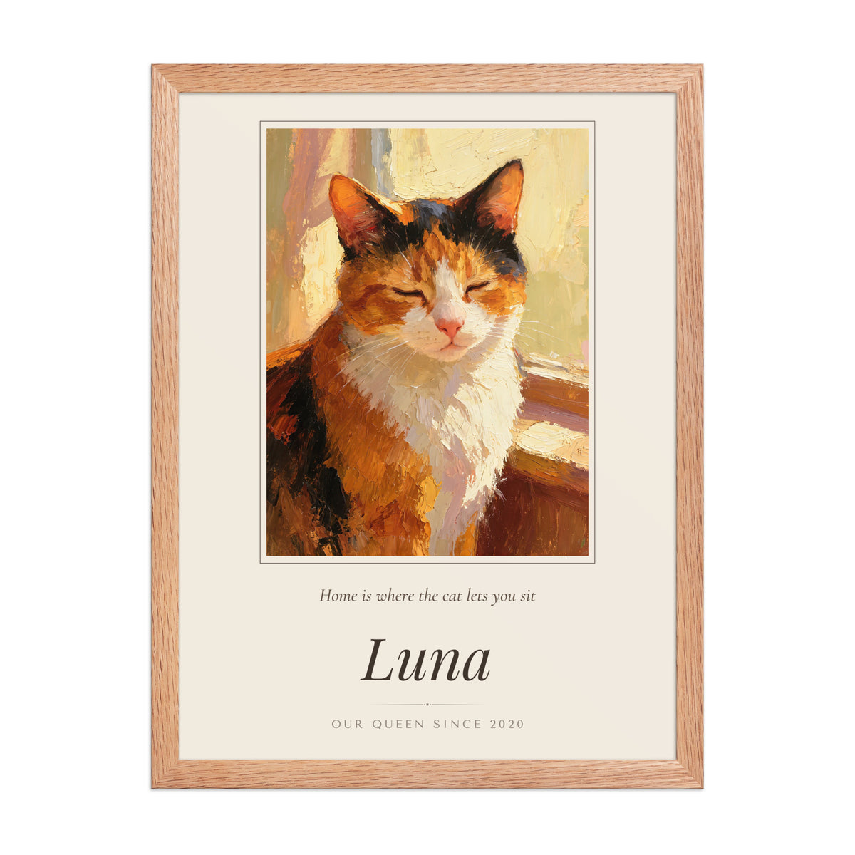 Oil Painting Cat Portrait – front view – Framed Print