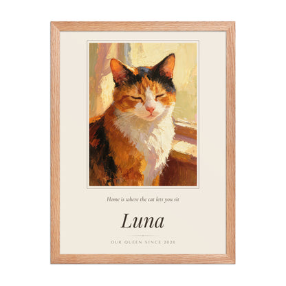 Oil Painting Cat Portrait – front view – Framed Print
