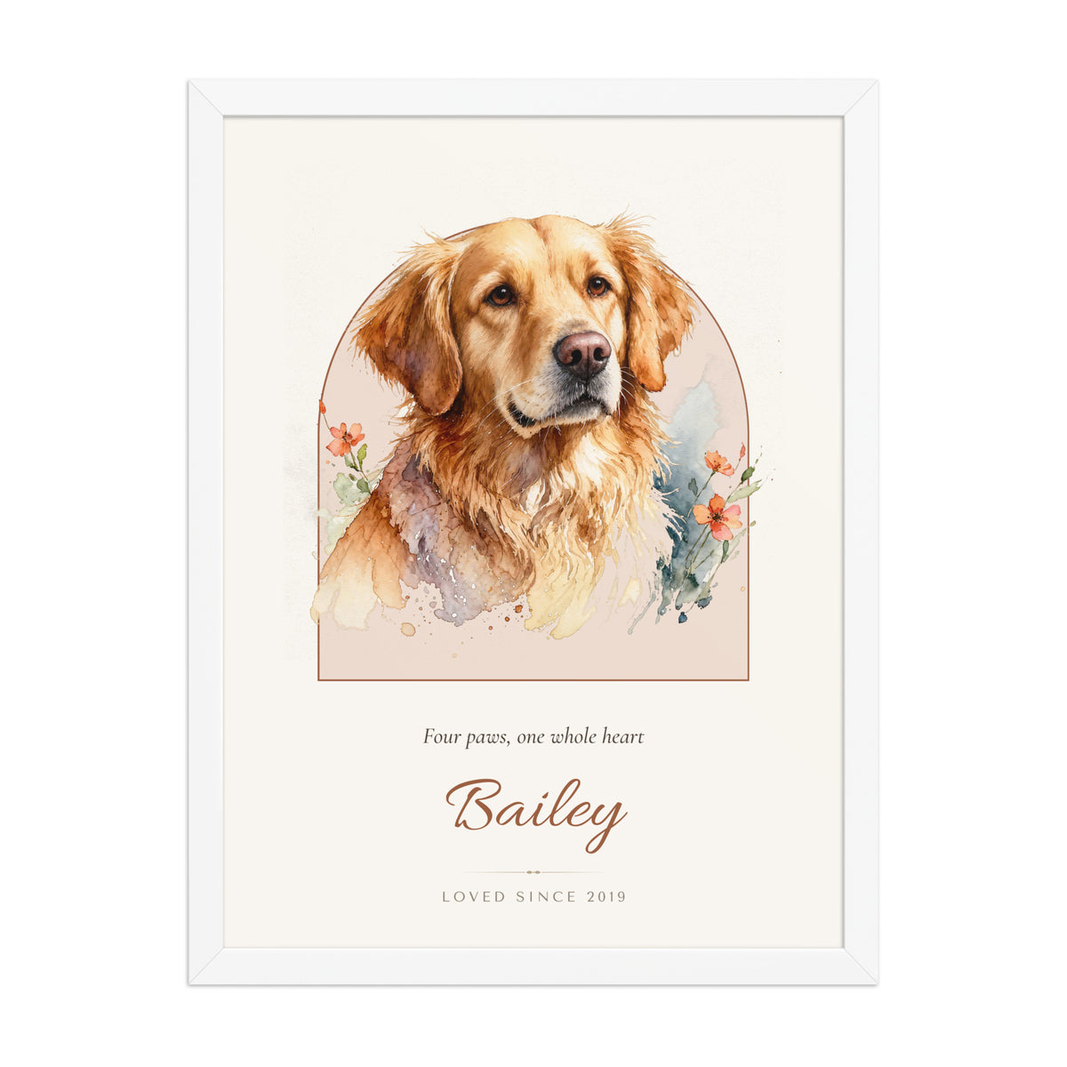 Watercolor Dog Portrait Gift for Mom – front view – Framed Print