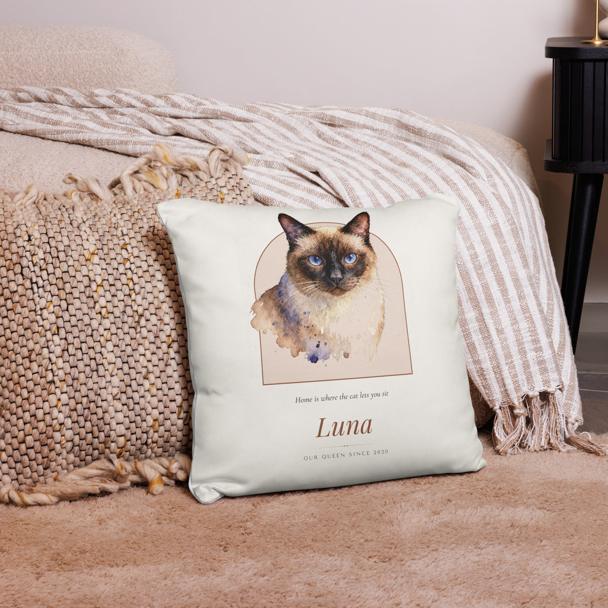 Watercolor Cat Portrait – lifestyle photo – Throw Pillow