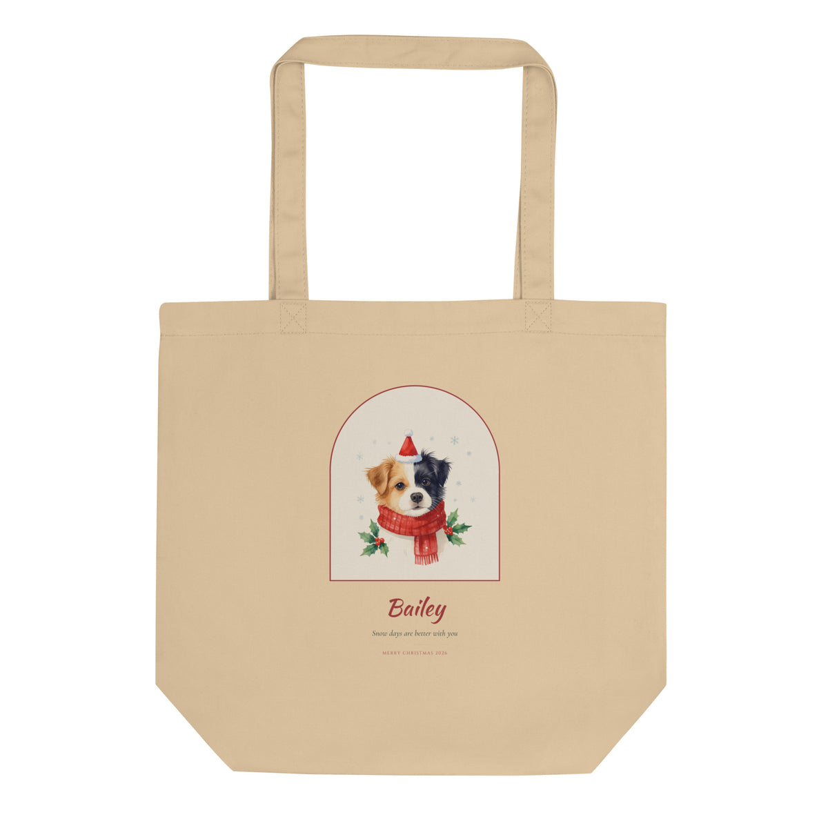 Christmas Dog Portrait – Christmas Pet Portrait Tote Bag - Custom Christmas Dog Portrait from Photo - front – Tote Bag