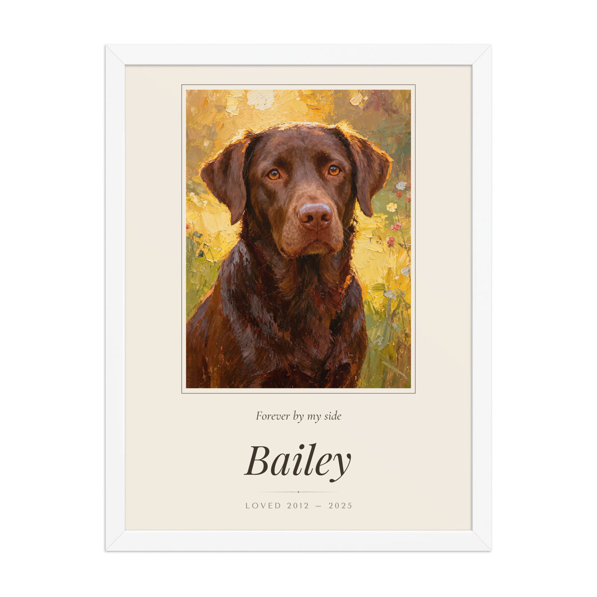 Oil Painting Pet Memorial Portrait – front view – Framed Print