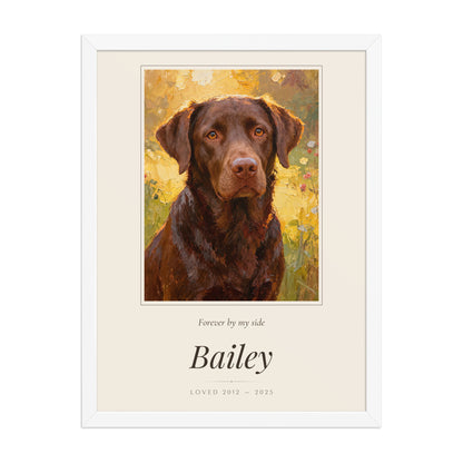 Oil Painting Pet Memorial Portrait – front view – Framed Print