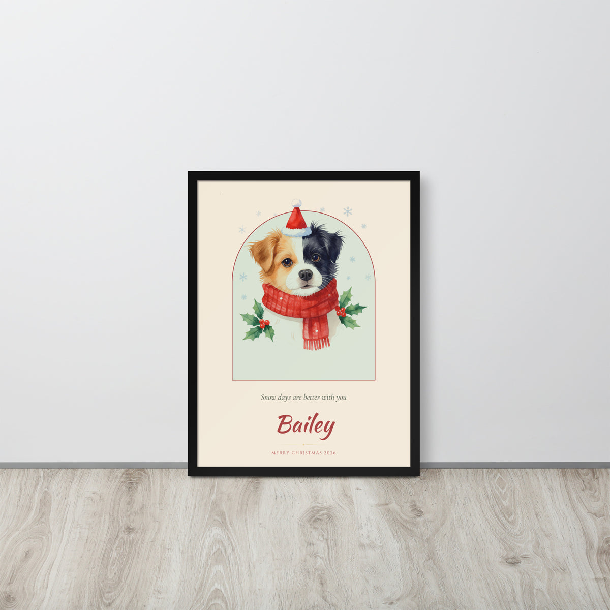 Christmas Dog Portrait – Christmas Pet Portrait – Framed Print
