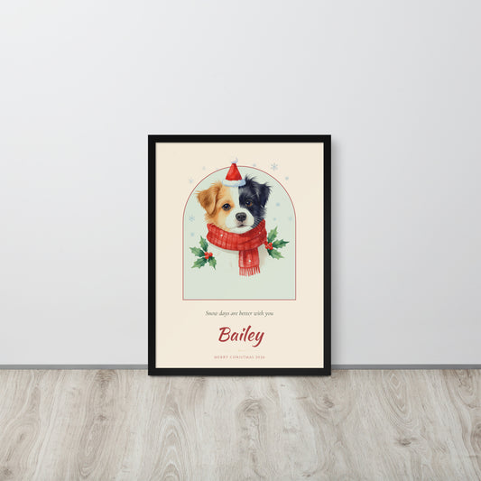 Christmas Dog Portrait – Christmas Pet Portrait – Framed Print