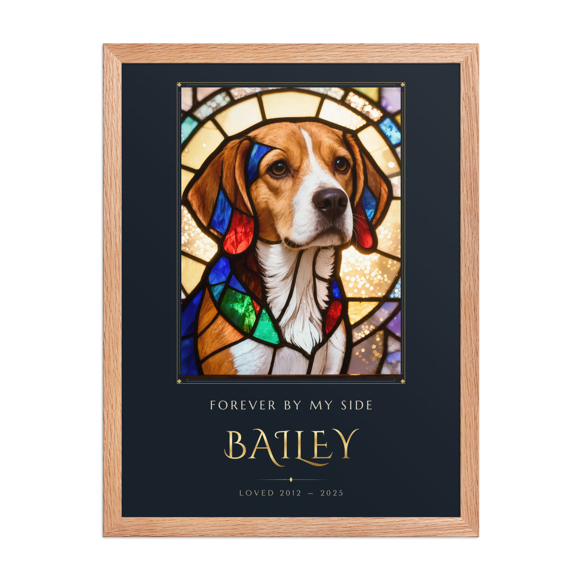 Stained Glass Pet Memorial Portrait – front view – Framed Print