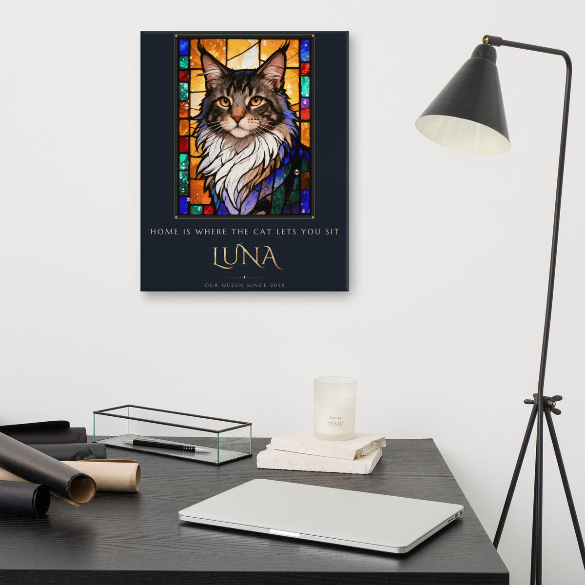 Stained Glass Cat Portrait – lifestyle photo – Canvas Print