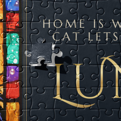 Stained Glass Cat Portrait – close-up, product details – Jigsaw Puzzle