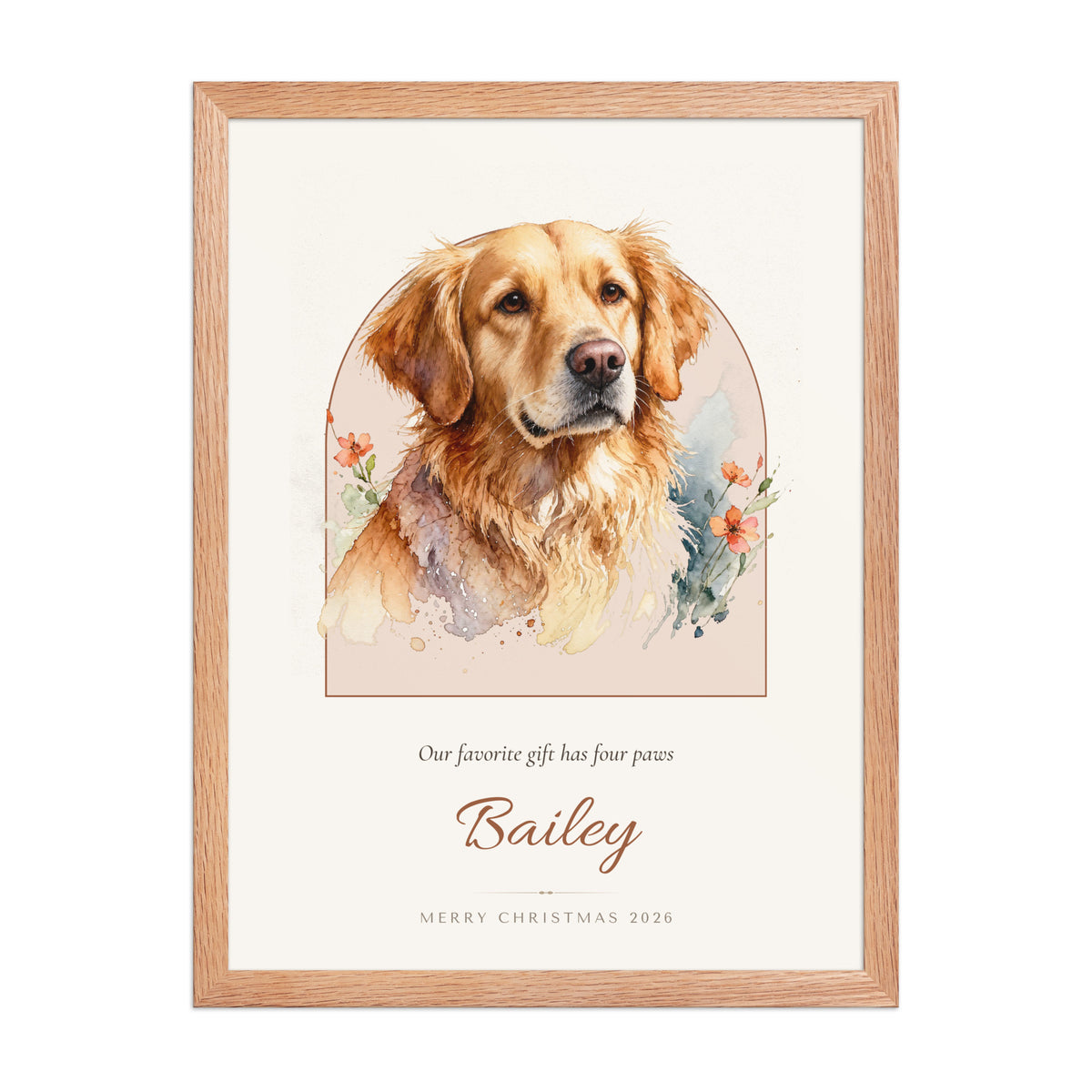 Watercolor Pet Christmas Gift – front view – Framed Print