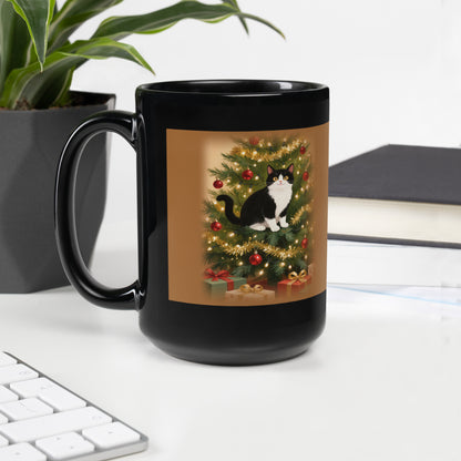 christmas cat portrait – product photo, handle on left – Up the Christmas Tree Mug