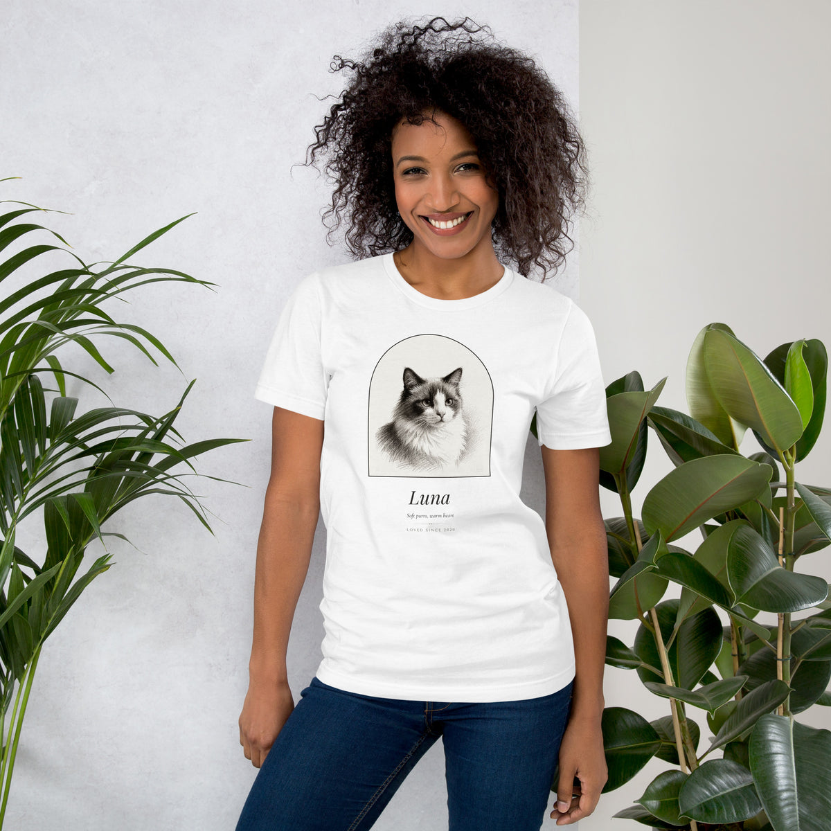 Pencil Sketch Cat Portrait Gift for Mom – product photo – T-Shirt