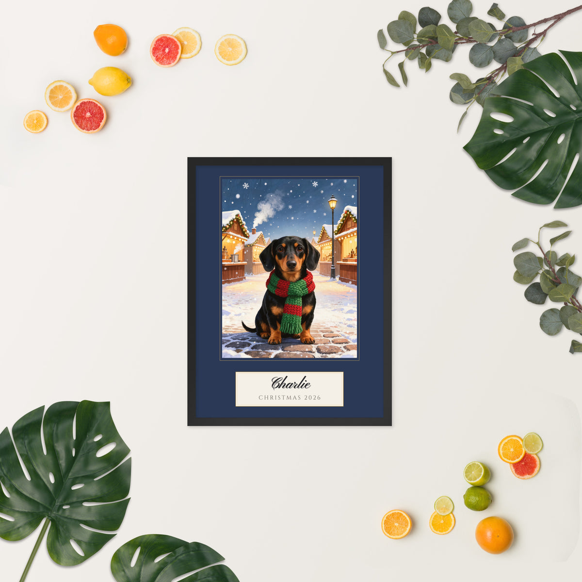 christmas pet portrait – lifestyle photo, spring/summer – Enhanced Matte Paper Framed Poster