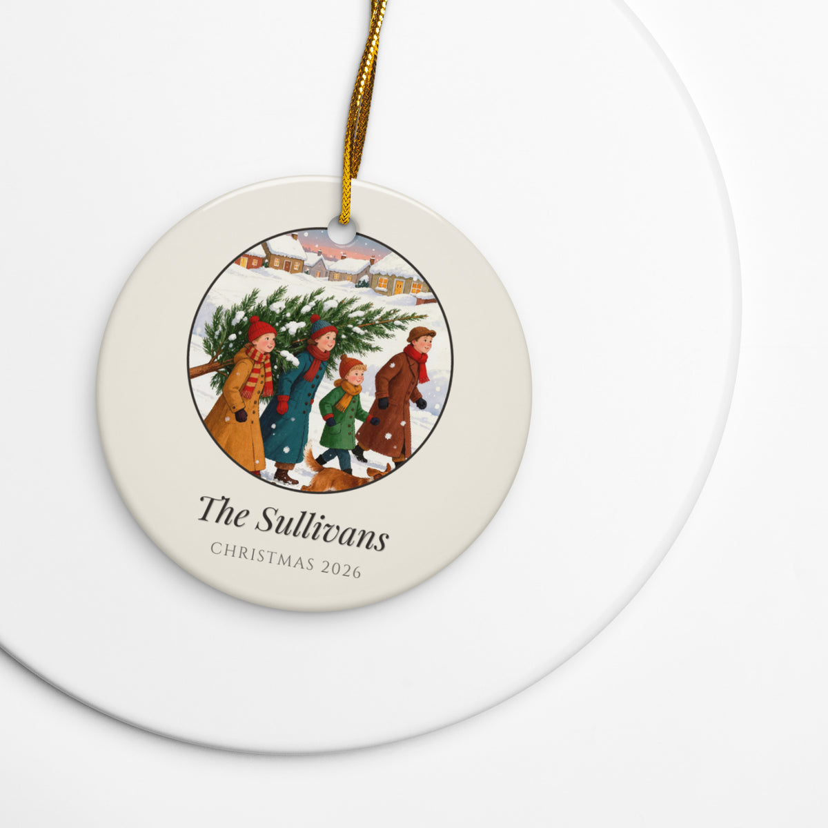 christmas family portrait – lifestyle photo – Ceramic Ornament