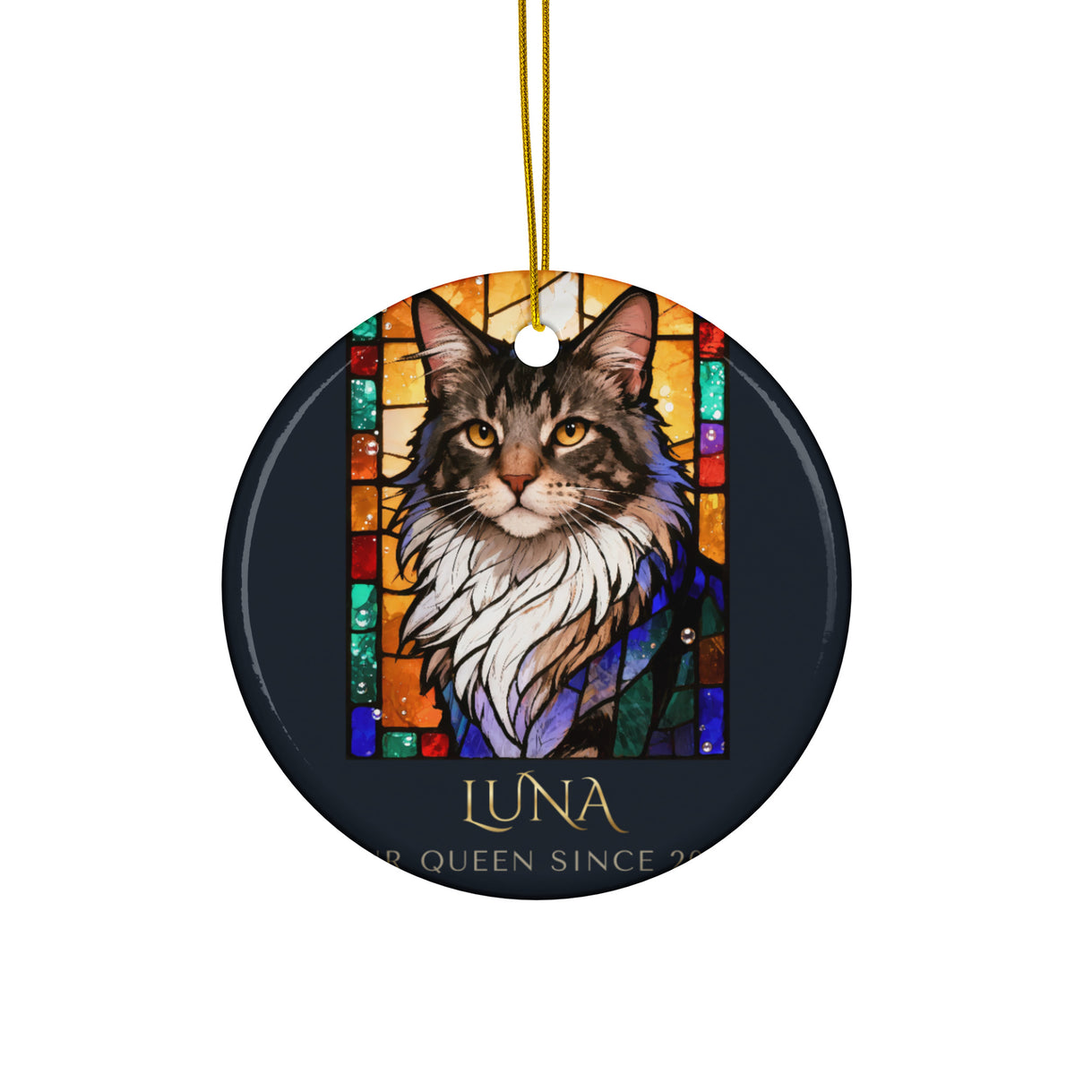 Stained Glass Cat Portrait – product photo – Ceramic Ornament
