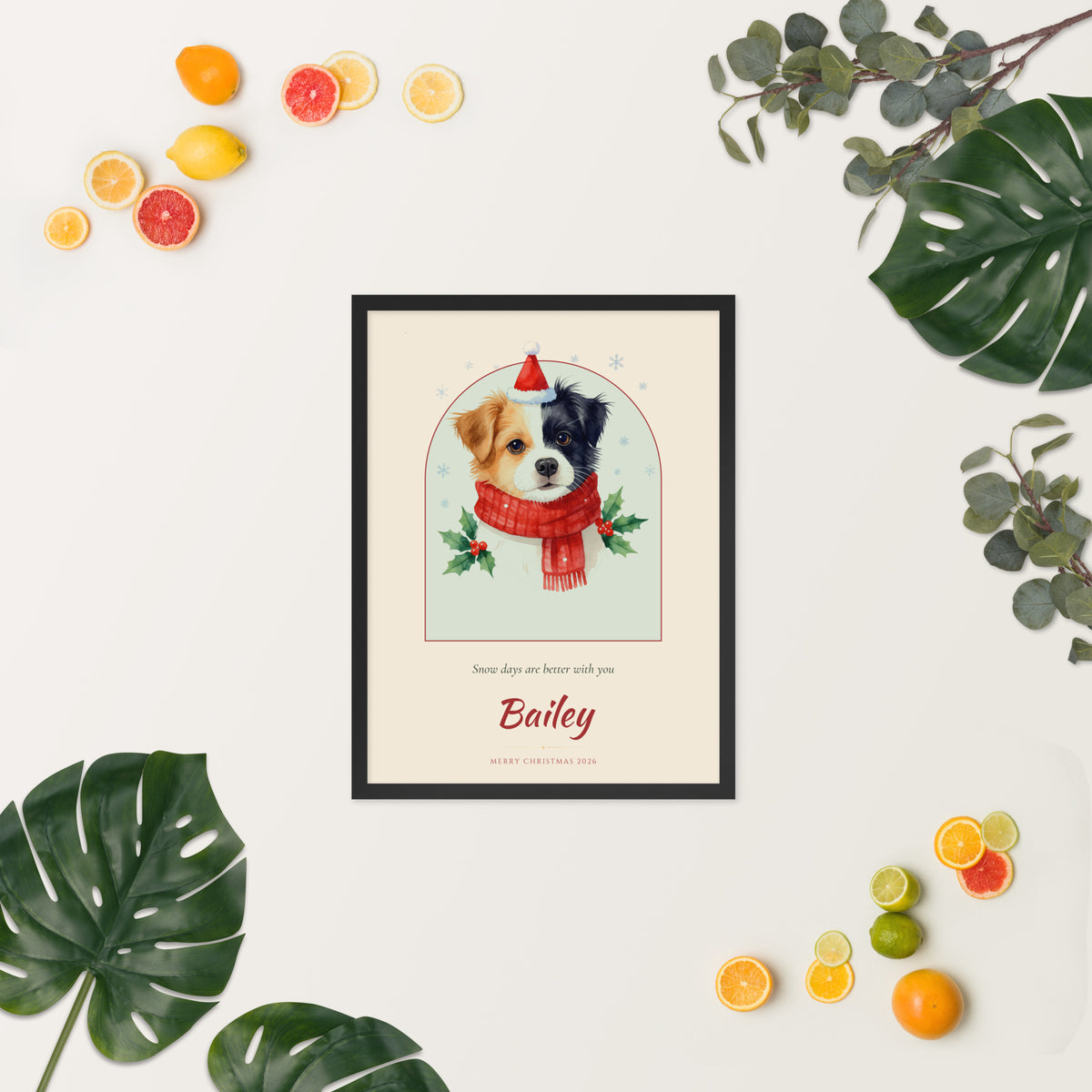 Christmas Dog Portrait – Christmas Pet Portrait – Framed Print