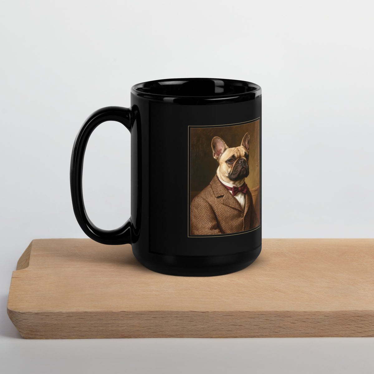 Gentleman Pet Memorial Portrait – lifestyle photo, handle on left – Coffee Mug