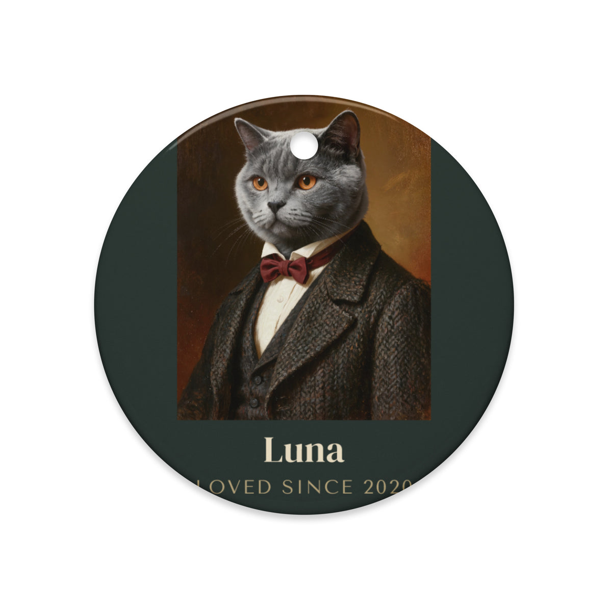 Gentleman Cat Portrait Gift for Mom – lifestyle photo – Ceramic Ornament