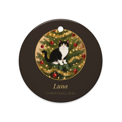 christmas cat portrait – lifestyle photo – Up the Christmas Tree Ornament