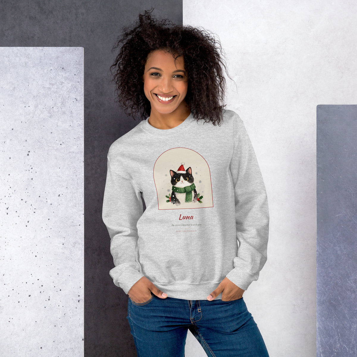 Christmas Cat Portrait – lifestyle photo – Crewneck Sweatshirt