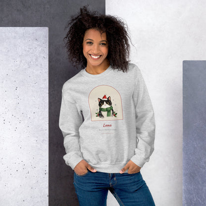 Christmas Cat Portrait – lifestyle photo – Crewneck Sweatshirt