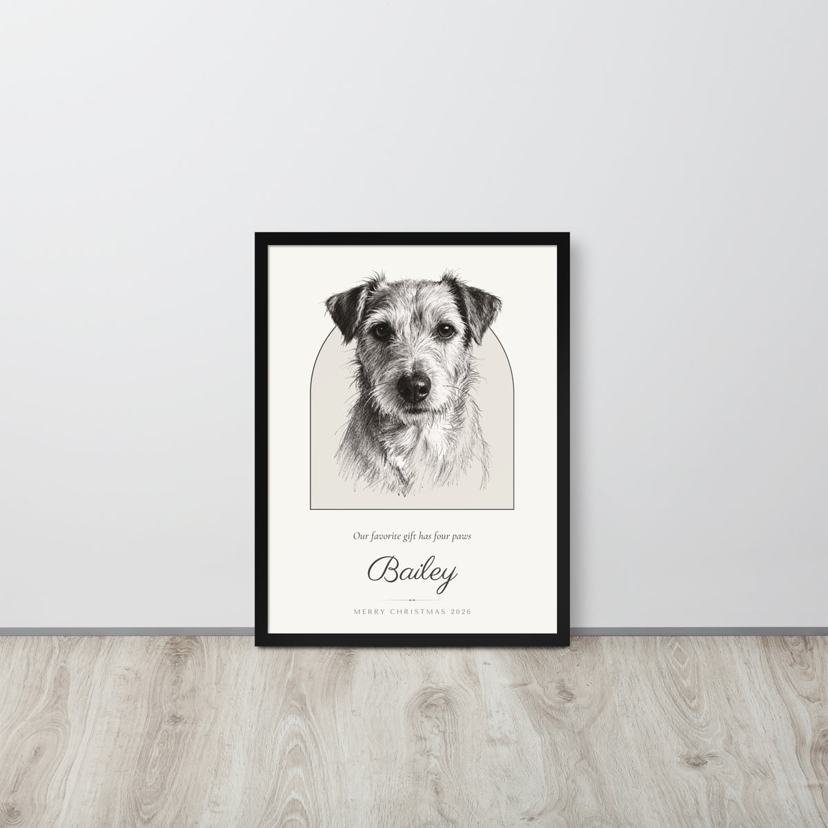 Pencil Sketch Pet Christmas Gift – lifestyle photo – Framed Print