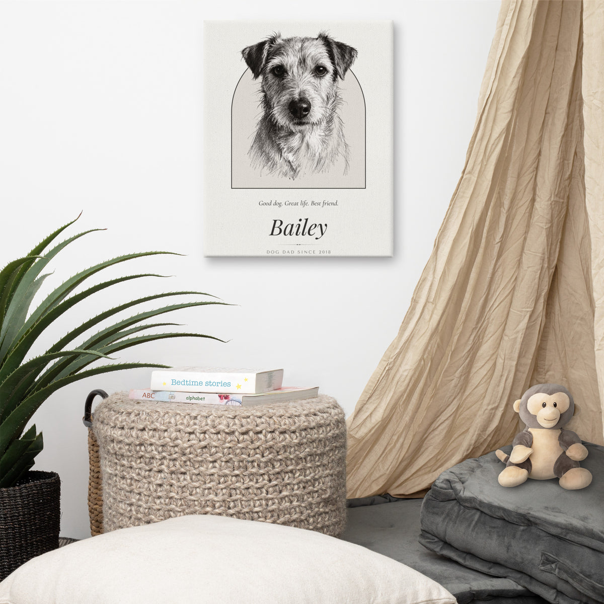 Pencil Sketch Dog Dad Gift – lifestyle photo – Canvas Print