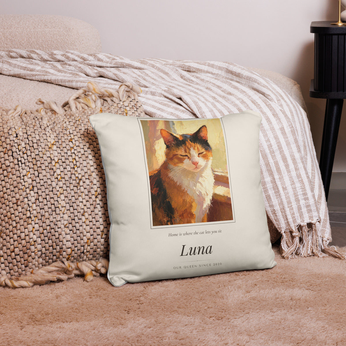 Oil Painting Cat Portrait – lifestyle photo – Throw Pillow