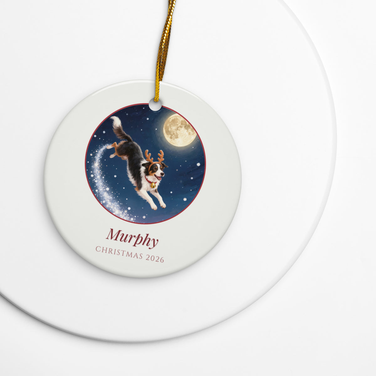 christmas pet portrait – lifestyle photo – Reindeer for a Night Ornament