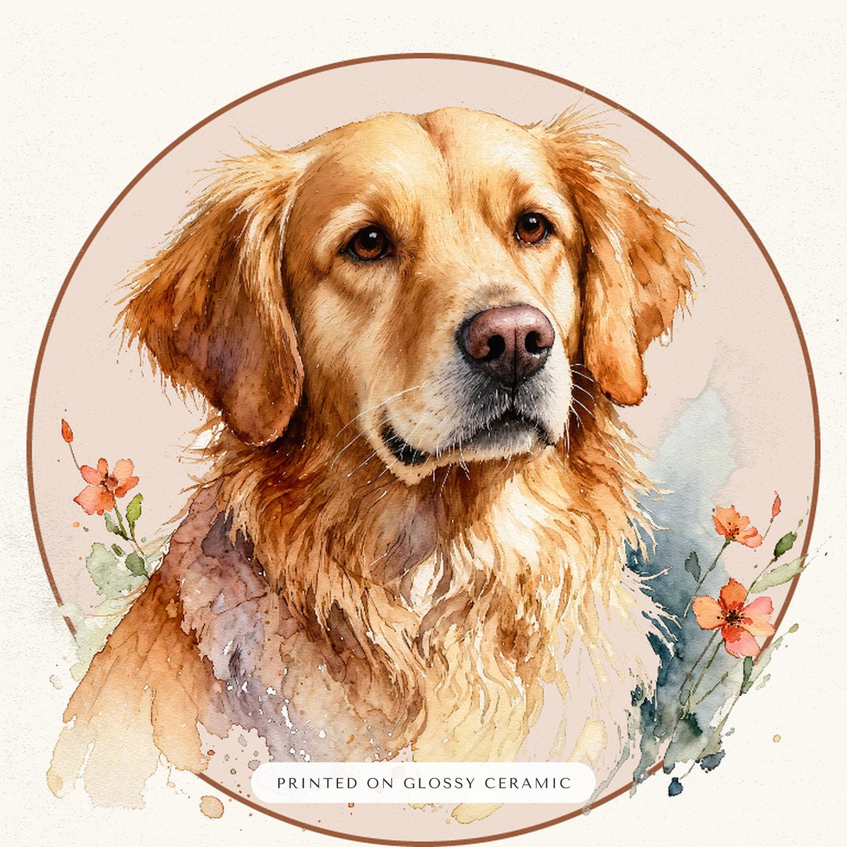 Watercolor Dog Dad Gift – close-up of the print – Ceramic Ornament