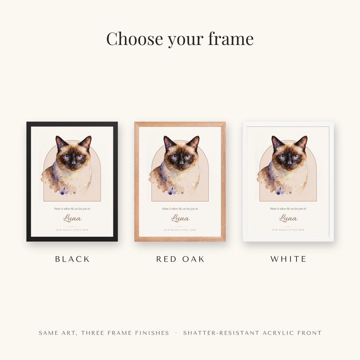 Watercolor Cat Portrait – frame colors – Framed Print