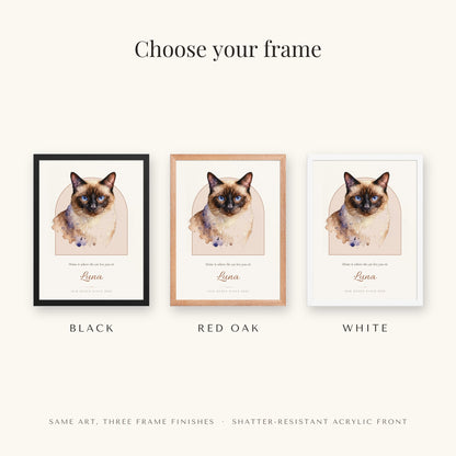 Watercolor Cat Portrait – frame colors – Framed Print