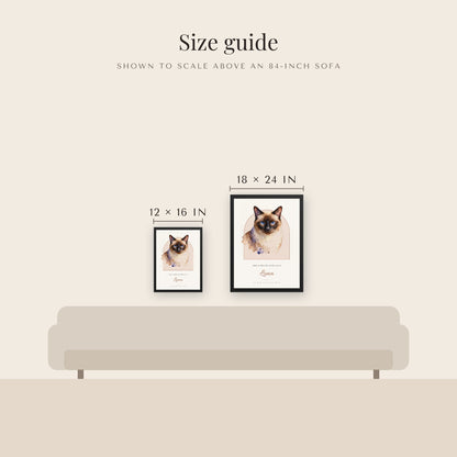 Watercolor Cat Portrait – size guide – Framed Print