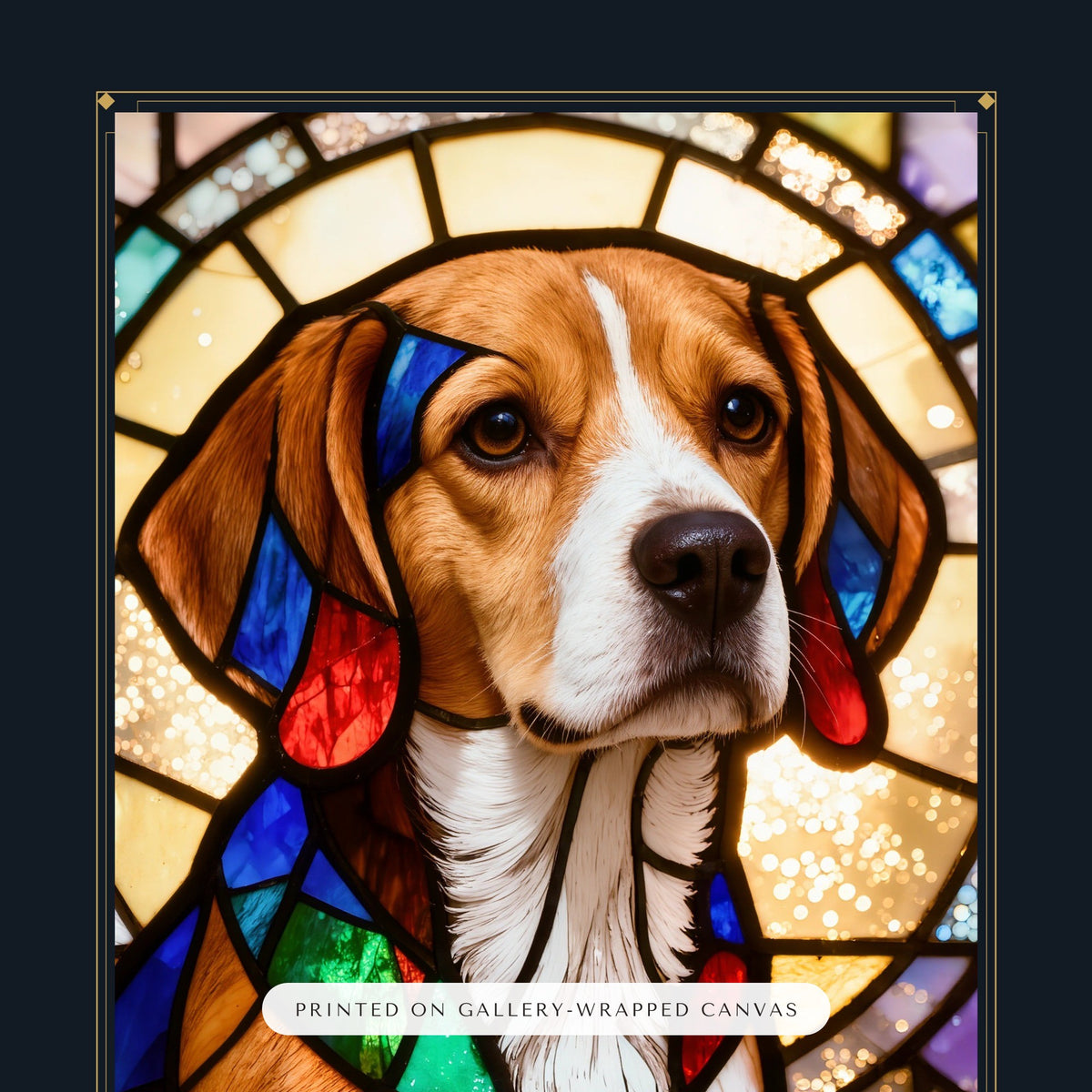 Stained Glass Dog Portrait – close-up of the print – Canvas Print