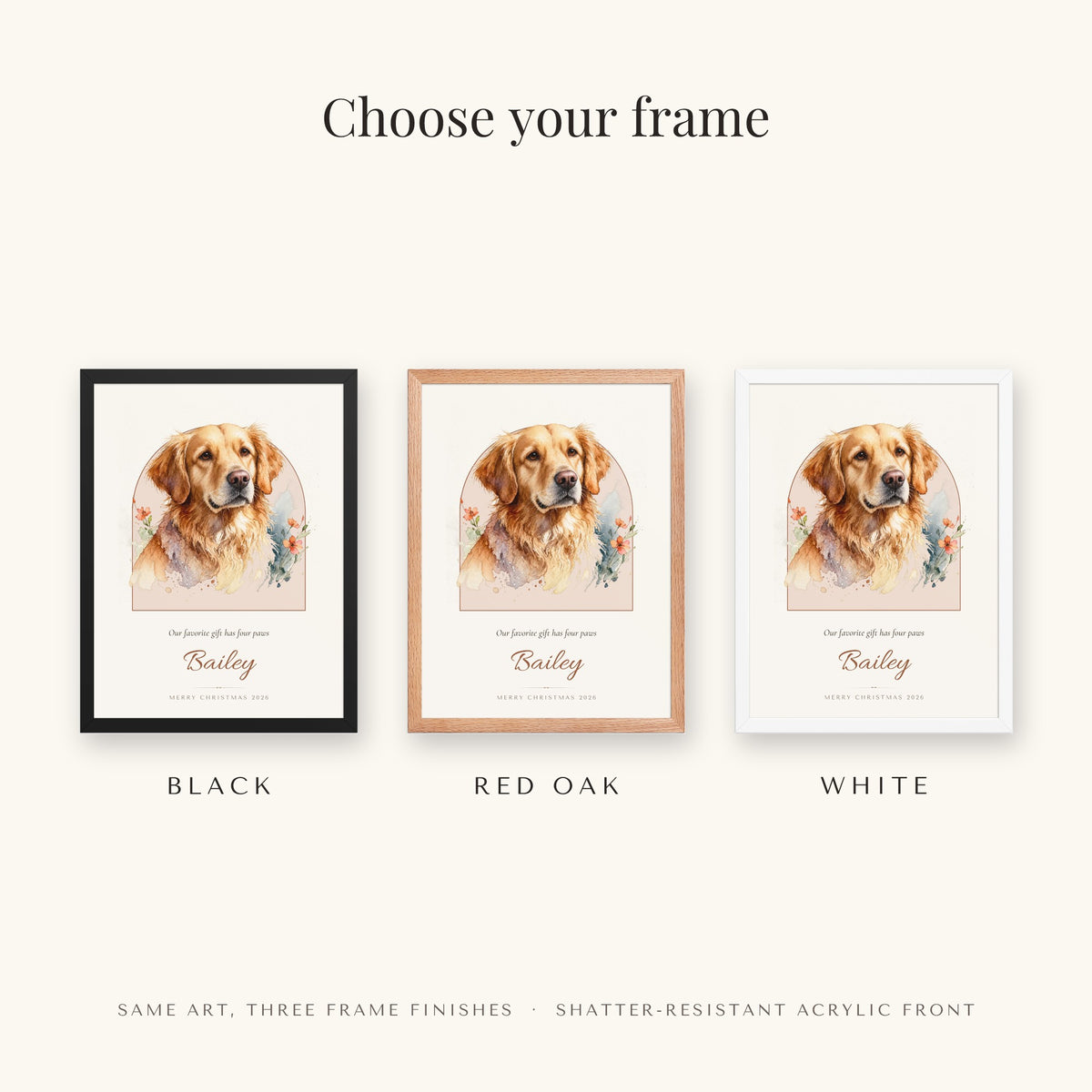 Watercolor Pet Christmas Gift – frame colors – Framed Print