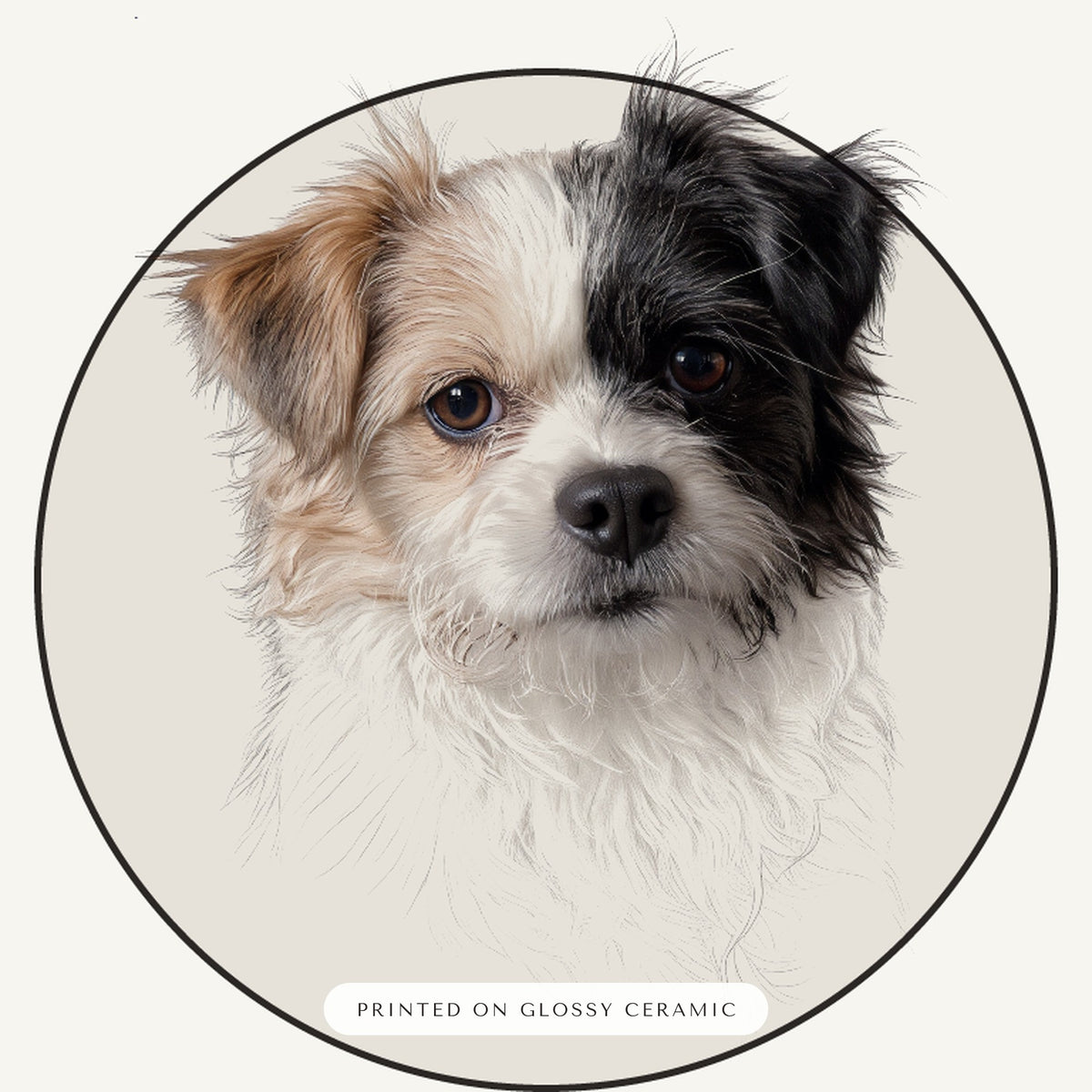 Pencil Sketch Dog Portrait – close-up of the print – Ceramic Ornament