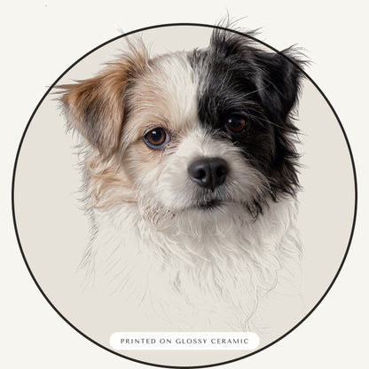 Pencil Sketch Dog Portrait – close-up of the print – Ceramic Ornament