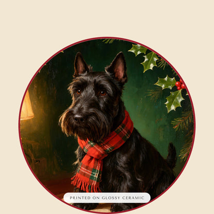 christmas pet portrait – close-up of the print – Heirloom Tartan Portrait Ornament
