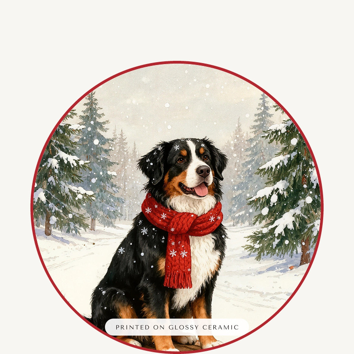 christmas pet portrait – close-up of the print – Vintage Sled in the Snow Ornament