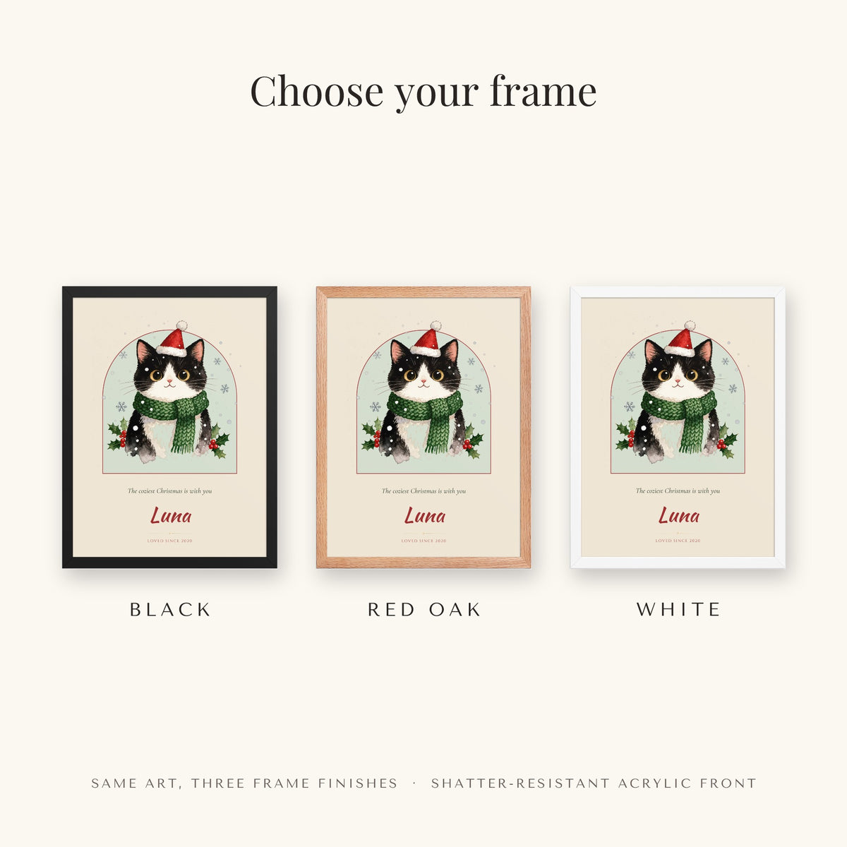 Christmas Cat Portrait Gift for Mom – frame colors – Framed Print