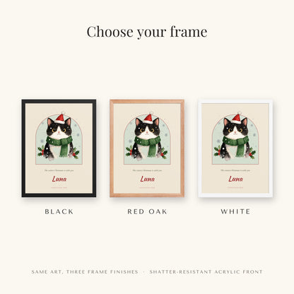 Christmas Cat Portrait Gift for Mom – frame colors – Framed Print