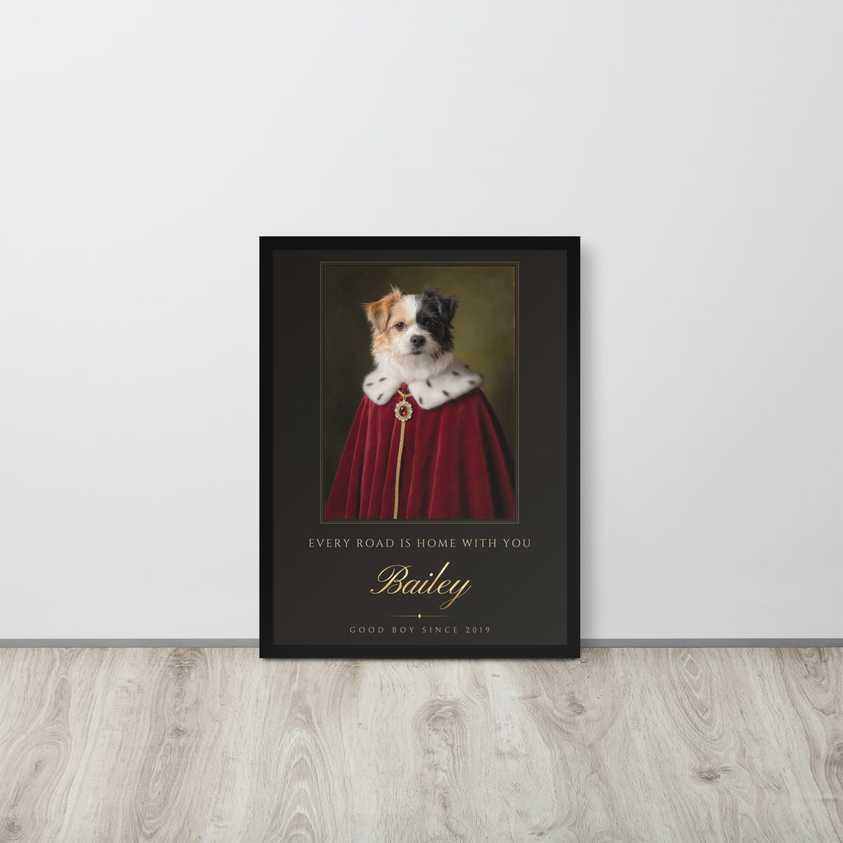 Royal Pet Portrait From Your Photo – leaning against a light wall