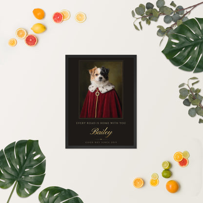 Royal Pet Portrait From Your Photo – flat lay with monstera leaves and citrus