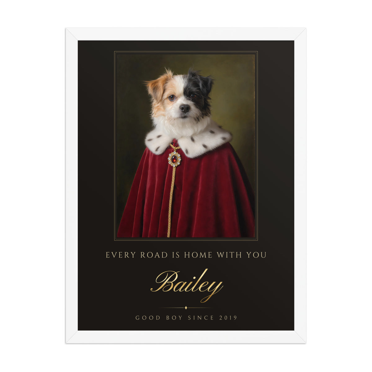 Royal Pet Portrait From Your Photo – framed print, front view (white frame)