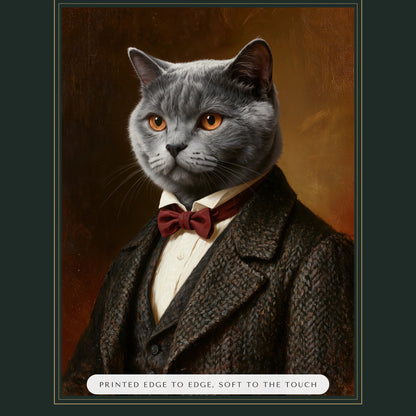 Gentleman Cat Portrait Gift for Mom – close-up of the print – Throw Pillow