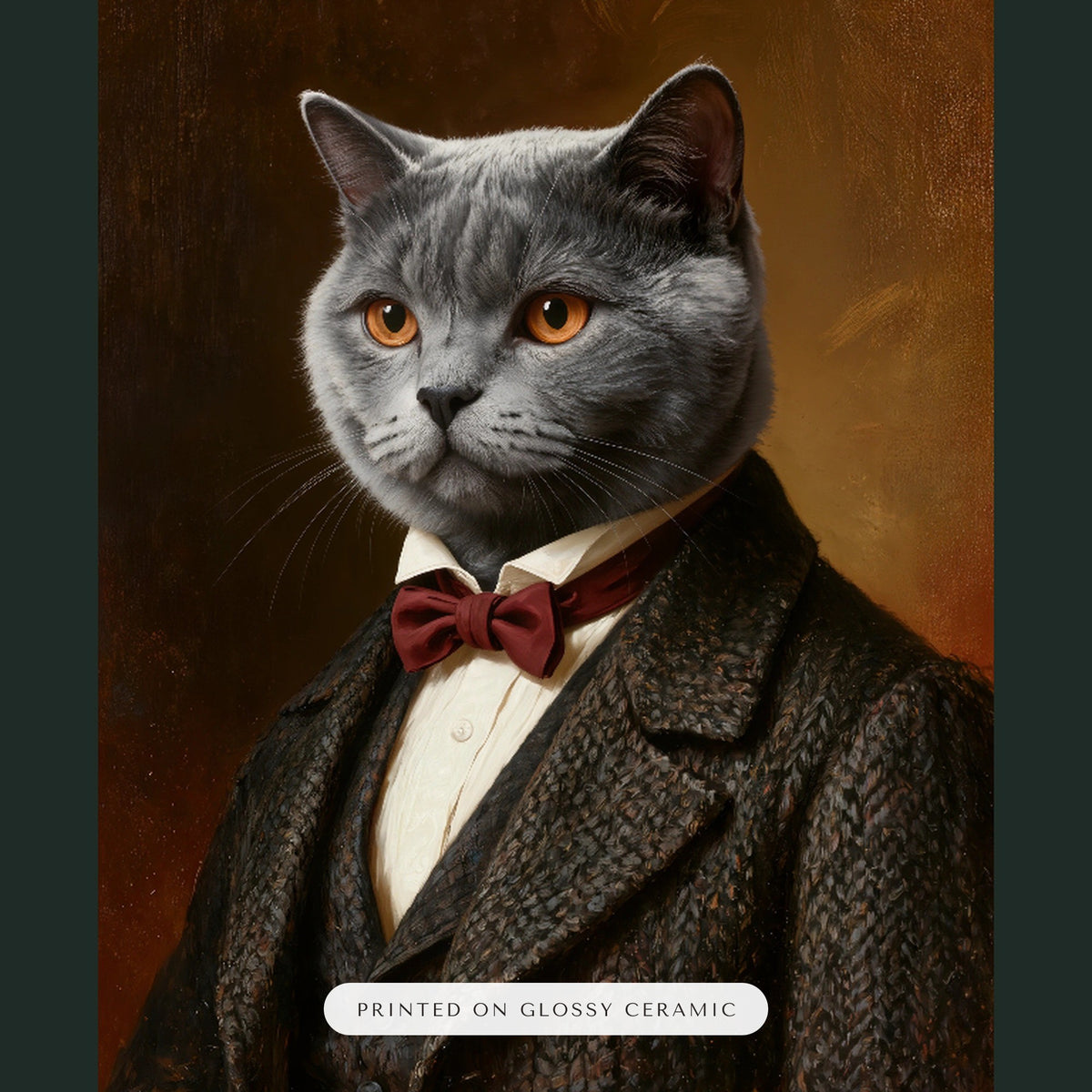 Gentleman Cat Portrait Gift for Mom – close-up of the print – Ceramic Ornament