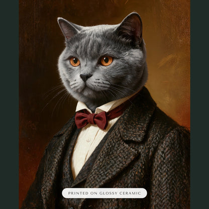 Gentleman Cat Portrait Gift for Mom – close-up of the print – Ceramic Ornament