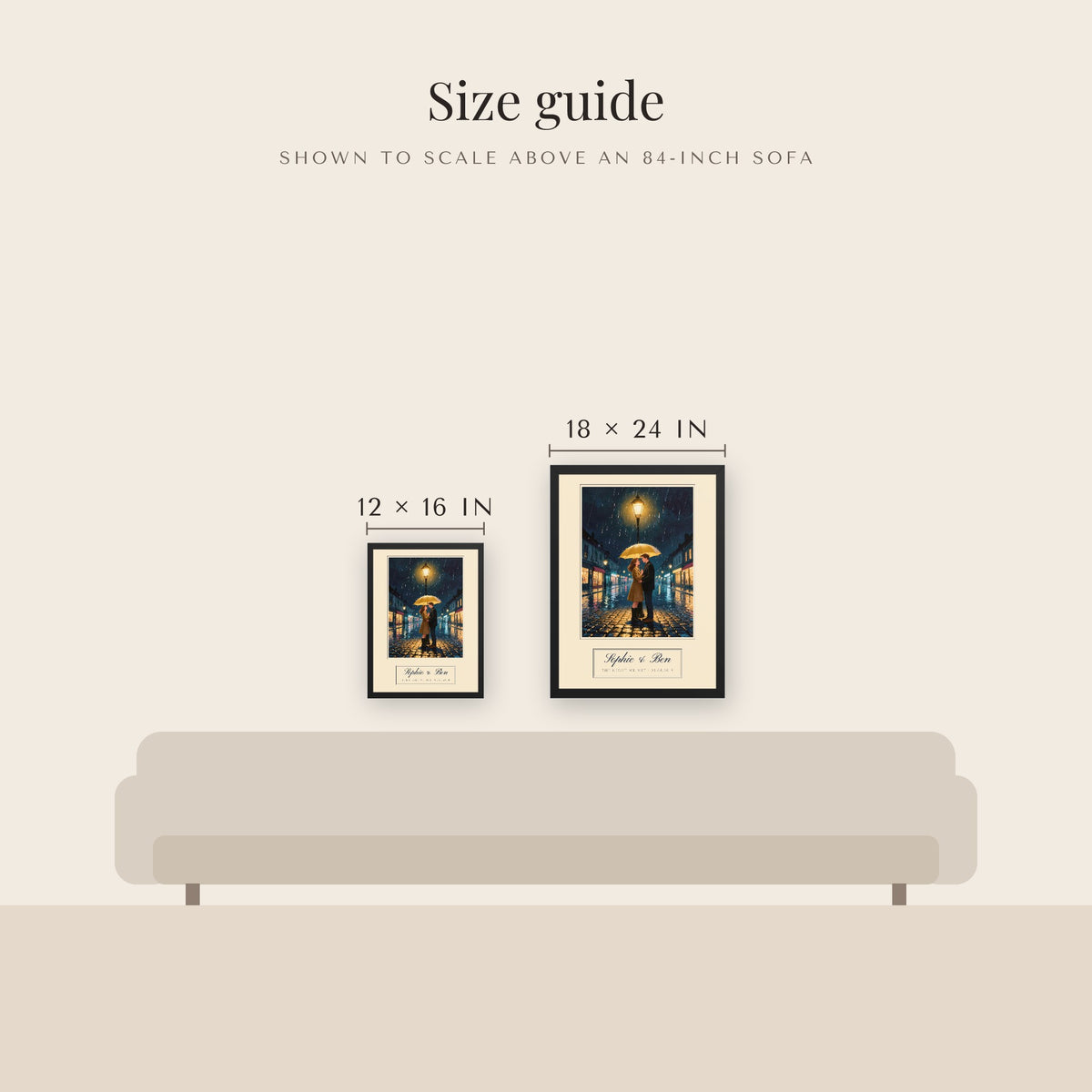 custom couple portrait – size guide – Enhanced Matte Paper Framed Poster