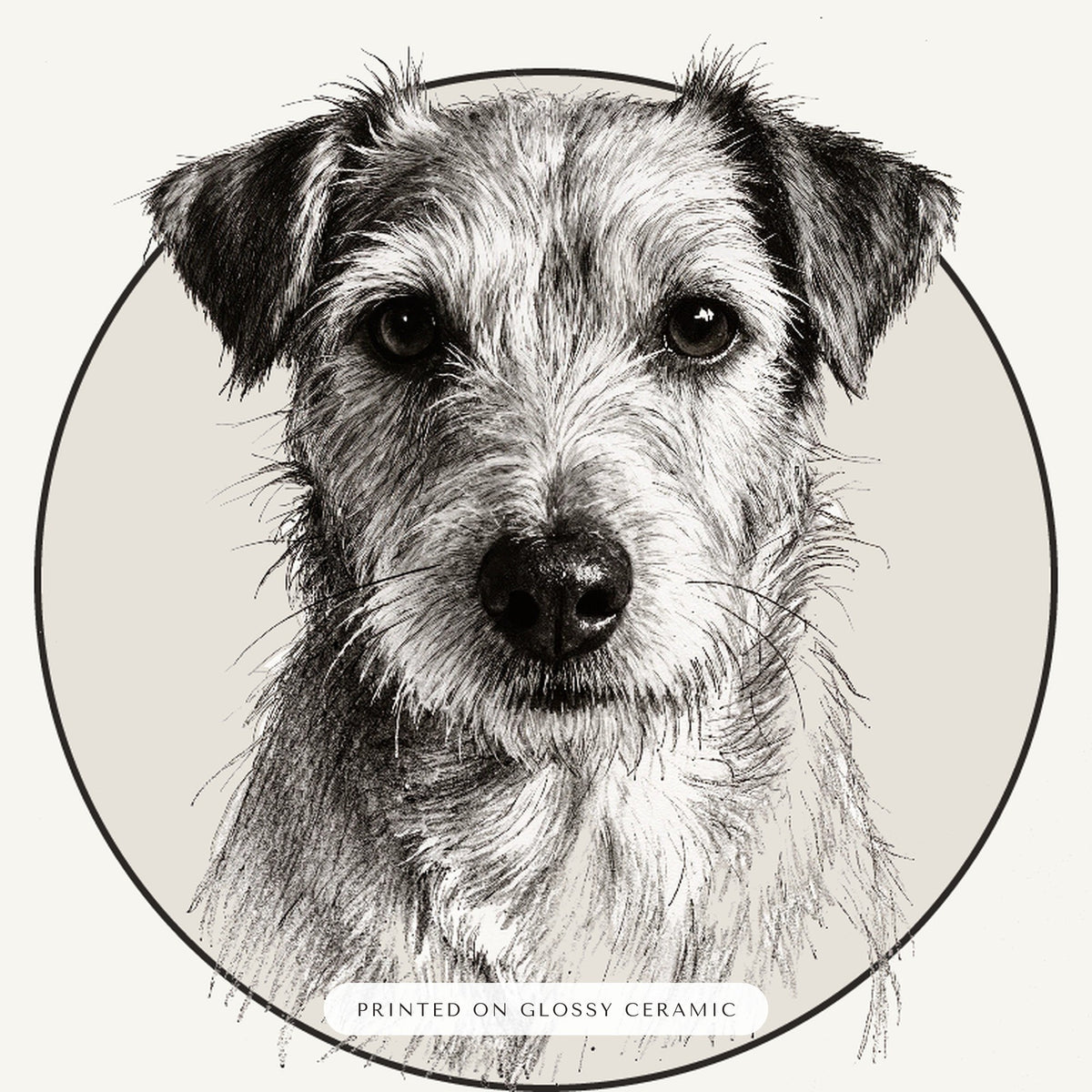 Pencil Sketch Dog Portrait Gift for Mom – close-up of the print – Ceramic Ornament